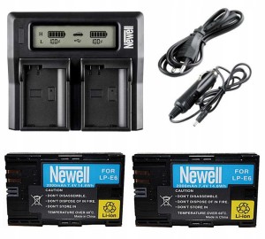 Zestaw ładowarka DC-LCD + 2 akumulatory Newell LP-E6 do Canon