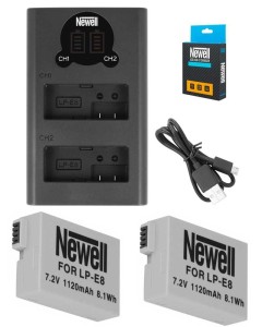 Zestaw ładowarka DL-USB-C + 2 akumulatory Newell LP-E8 do Canon