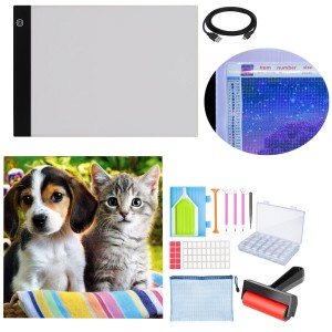 Zestaw tablica LED + haft diamentowy PIES KOT + akcesoria  
