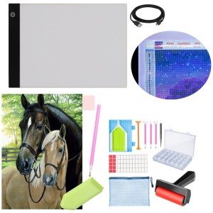 Zestaw tablica LED +  haft diamentowy KONIE + akcesoria 