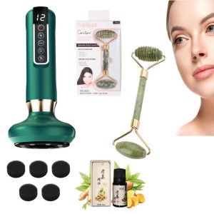 ZESTAW MASAŻER BAŃKA CHIŃSKA ZIELONA + MASAŻER JADEIT ROLLER DO TWARZY