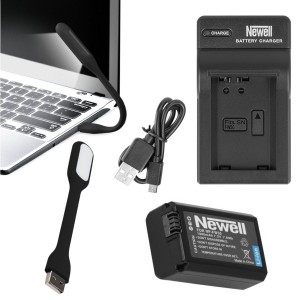 ZESTAW ŁADOWARKA DC-USB +AKUMULATOR NEWELL NP-FW +LAMPKA USB 6 LED