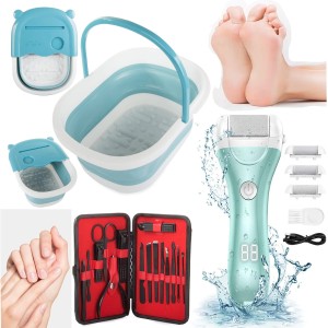 Zestaw MISKA DO MYCIA STÓP NIEBIESKA + MANICURE 16 EL + TARKA ELEKTRYCZNA DO STÓP ZIELONA