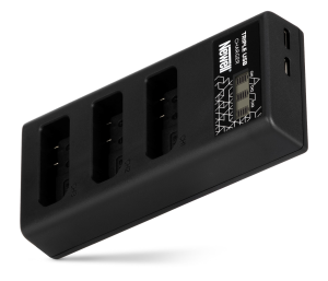 Newell CD-USB-C – kompaktowa trzykanałowa ładowarka do akumulatorów Nikon EN-EL14 (USB-C/micro USB, wyświetlacz, kabel USB-A/USB-C)