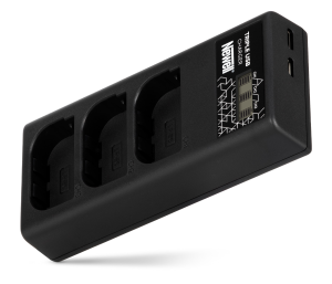Newell CD-USB-C – kompaktowa trzykanałowa ładowarka do akumulatorów Canon LP-E6 (USB-C/micro USB, ekran LED)